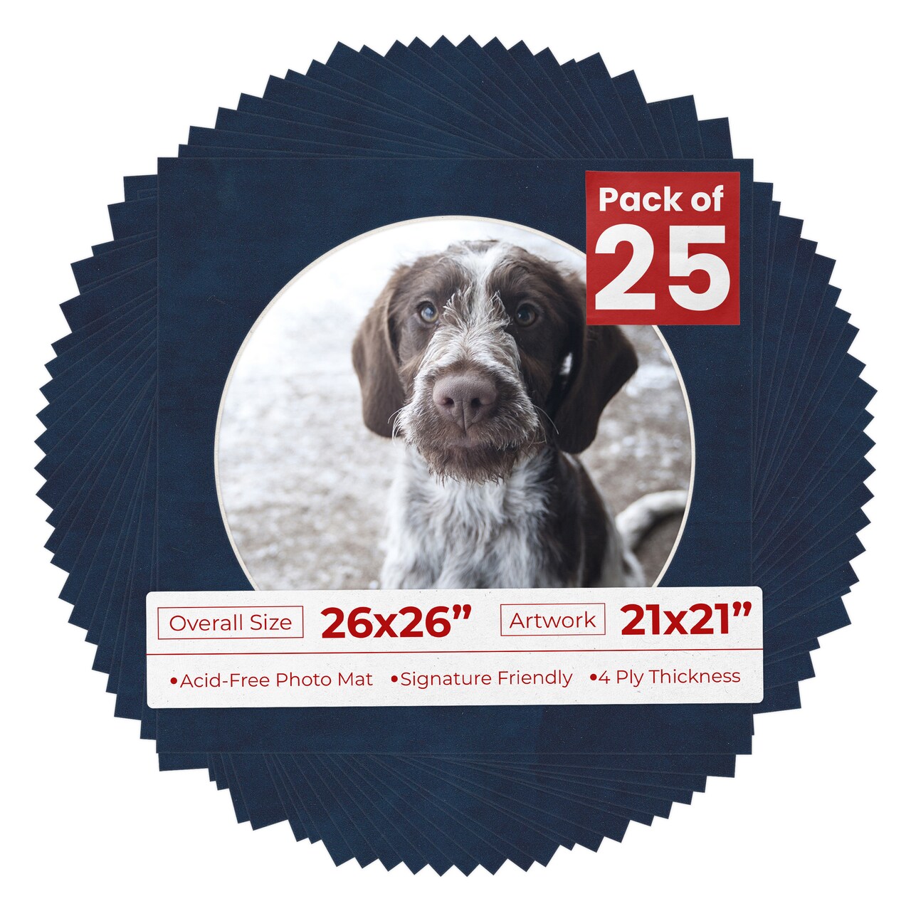 Navy Suede Mat Board for 26x26 Frames - Circle Opening for 21x21 Photos